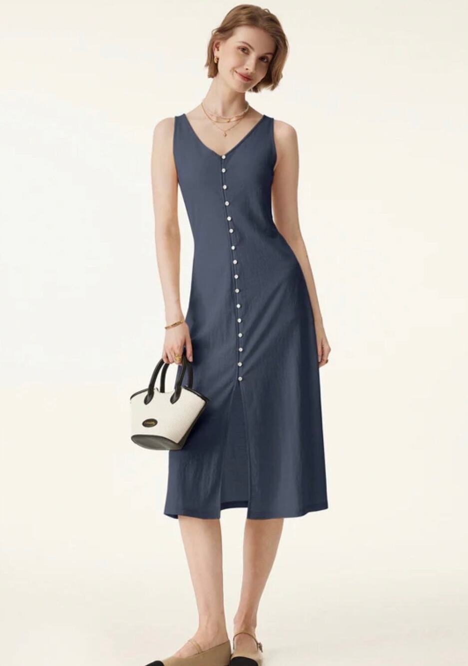 OGL Move Smoky Navy Multi-Wear Button Front Midi Vest Dress Size M New NWT